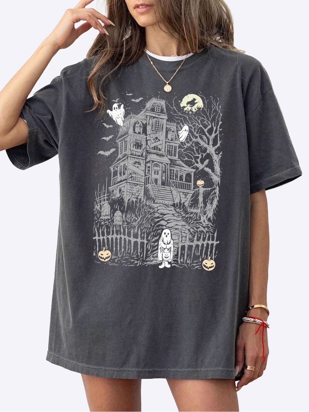 Pepper comfort color Halloween Haunted House Graphic Tee